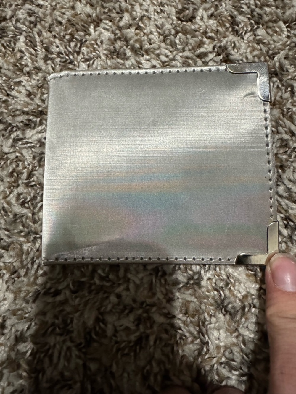 Vintage Silver Metallic Bifold Wallet ID Window Card Holder Retro Men’s